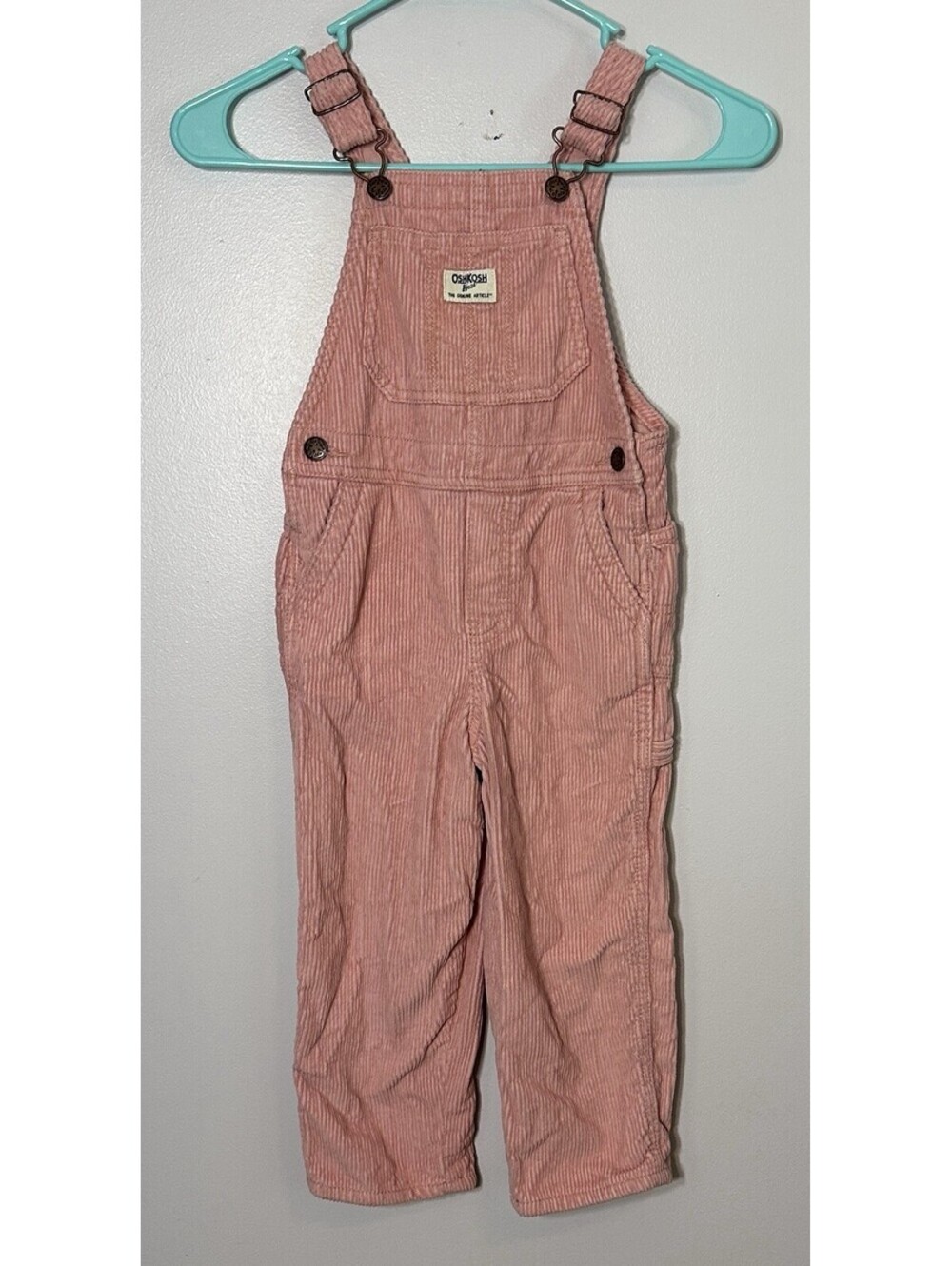 Osh Kosh Girls Light Pink Corduroy Vestbak Overalls 100% Cotton Size 4T GUC.